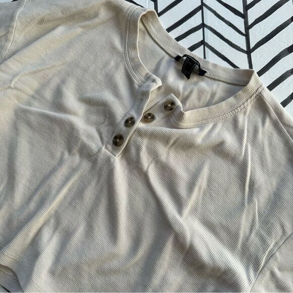 Forever 21 Tops - Forever 21 Cream Henley Long Sleeve Crop Tee